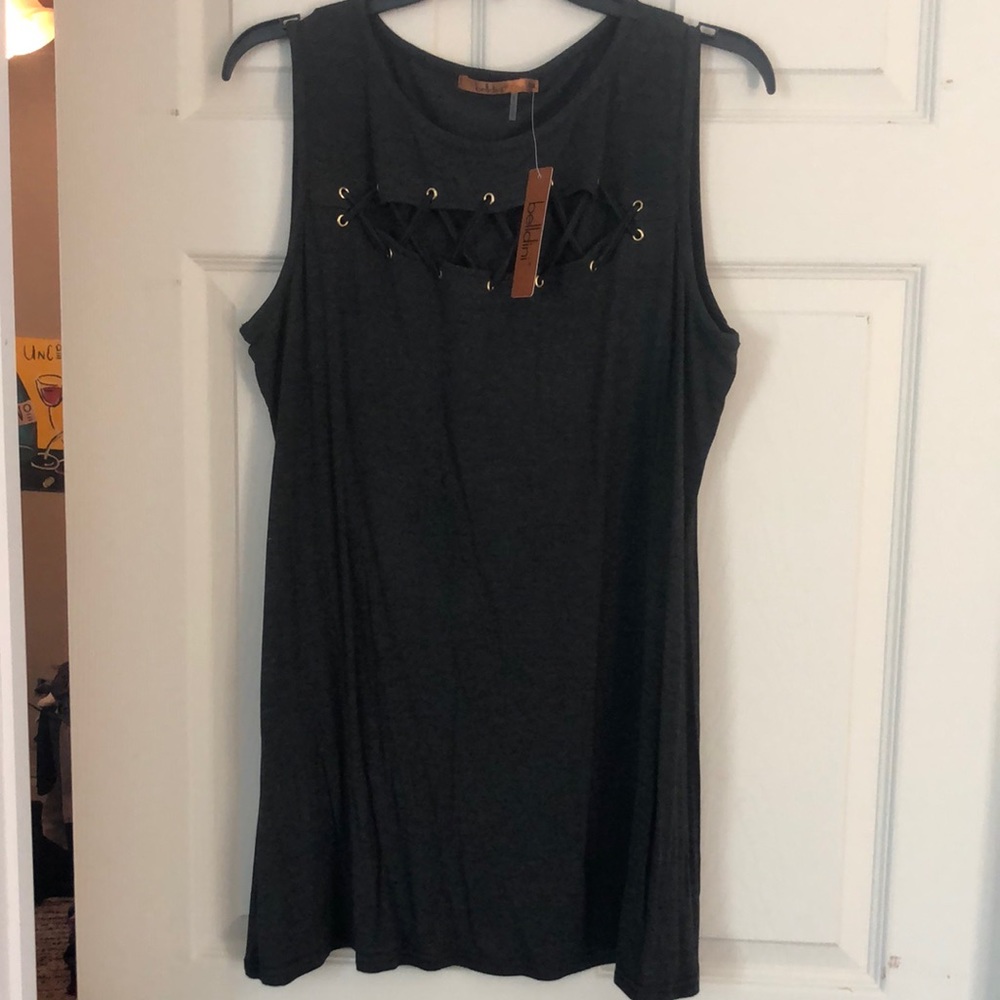 Charcoal grey tank top with cutout design